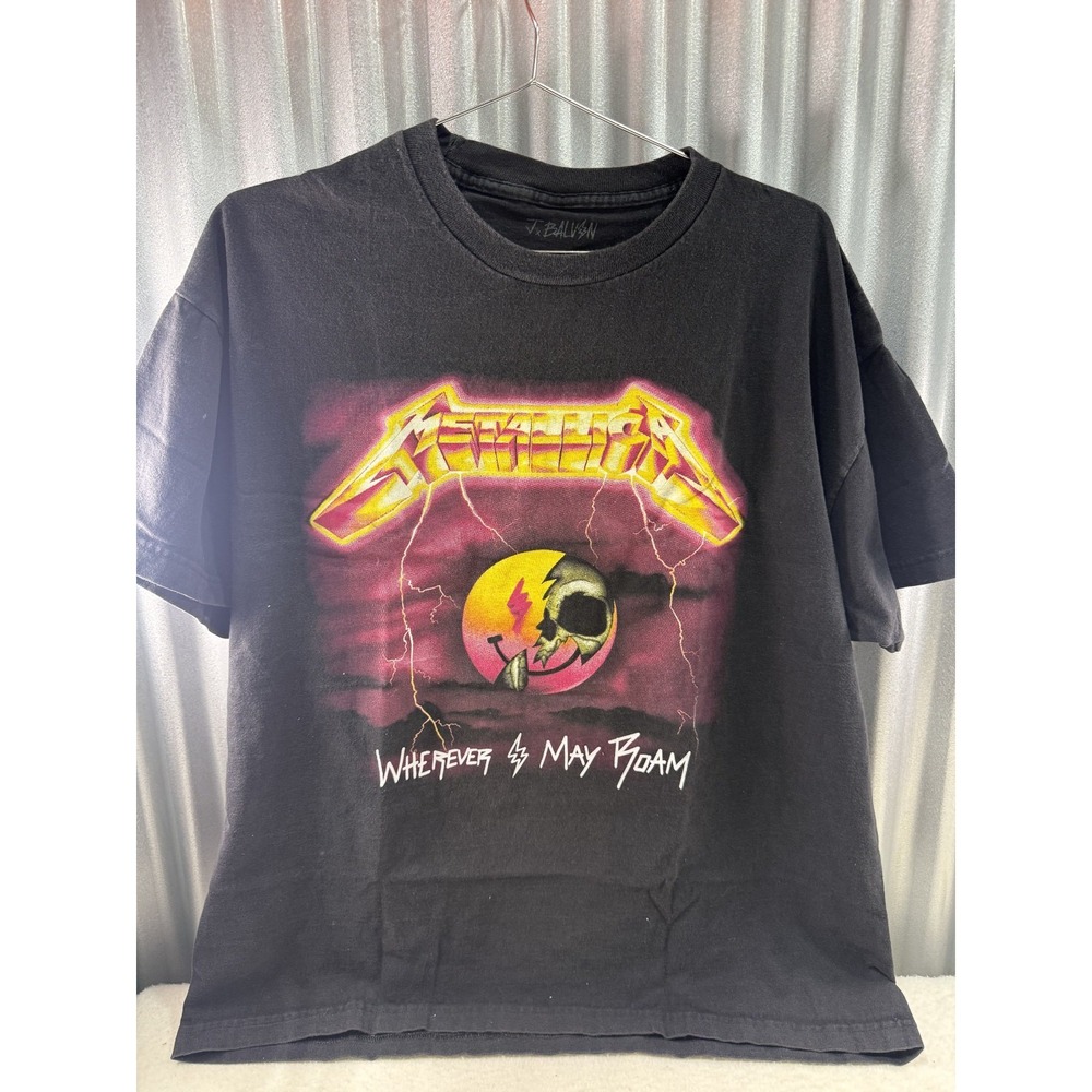 J Balvin x Metallica Wherever I May Roam Smile Graphic Tee T Shirt Black Est. L